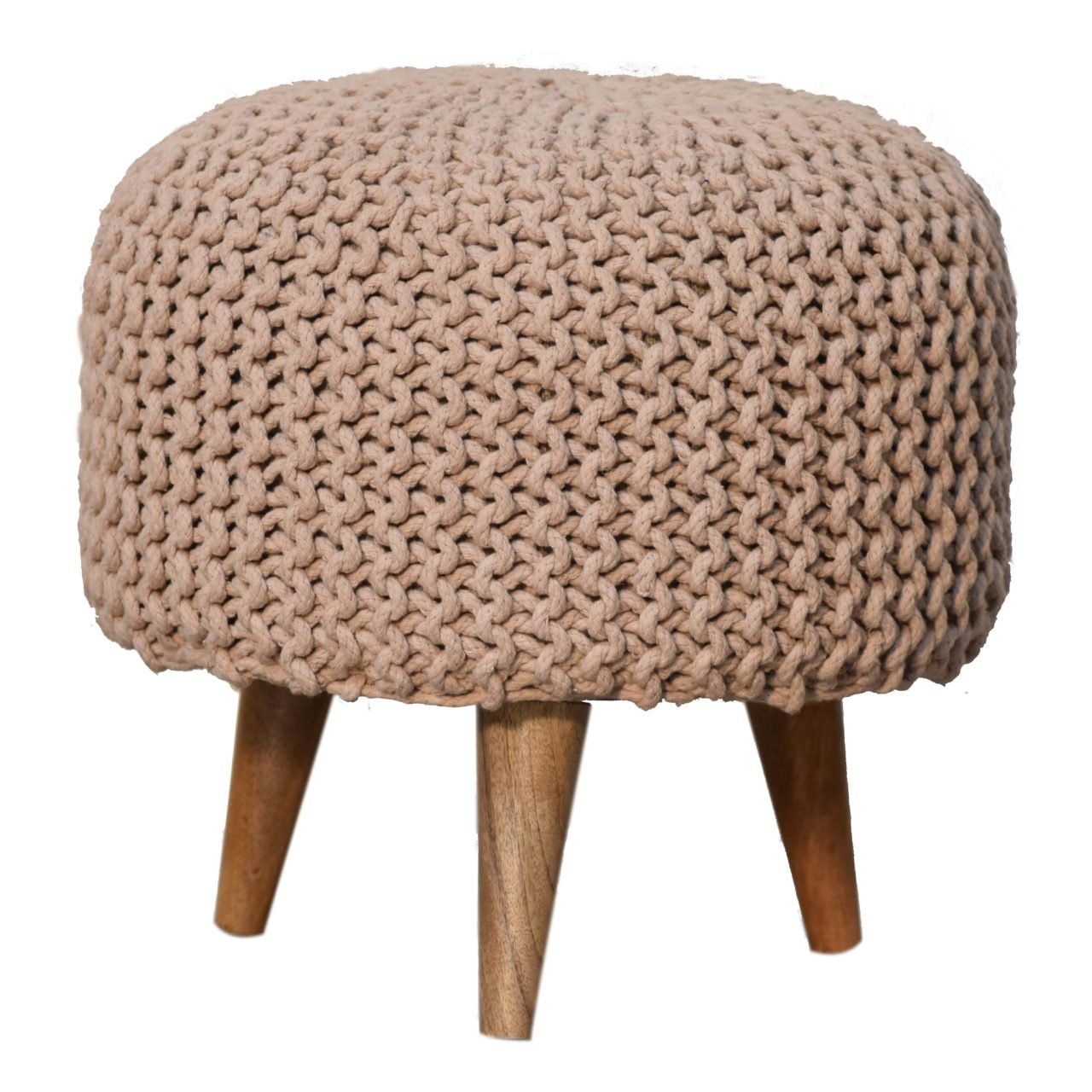 Natural Cotton Chunky Knit Round Stool