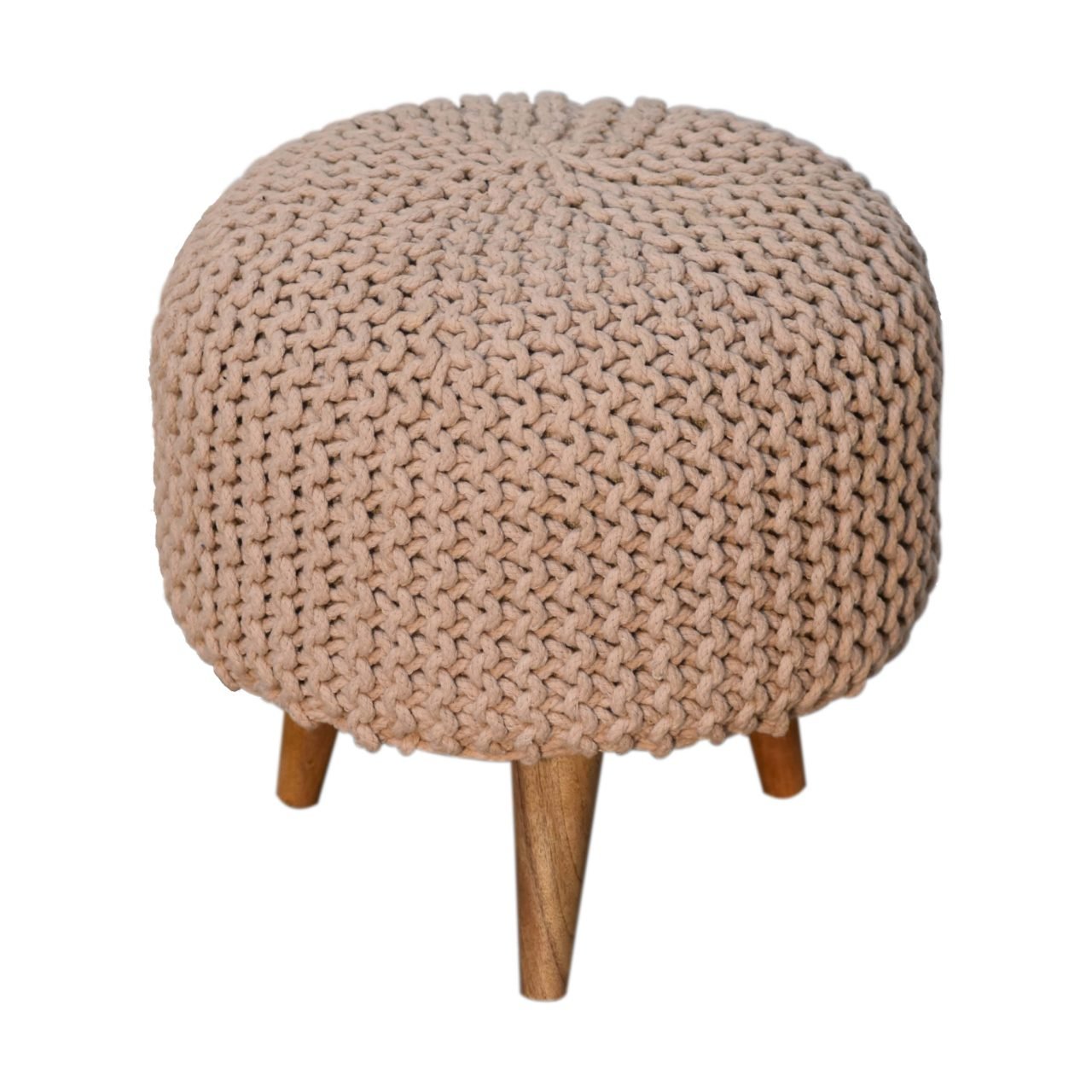 Natural Cotton Chunky Knit Round Stool - Image 2
