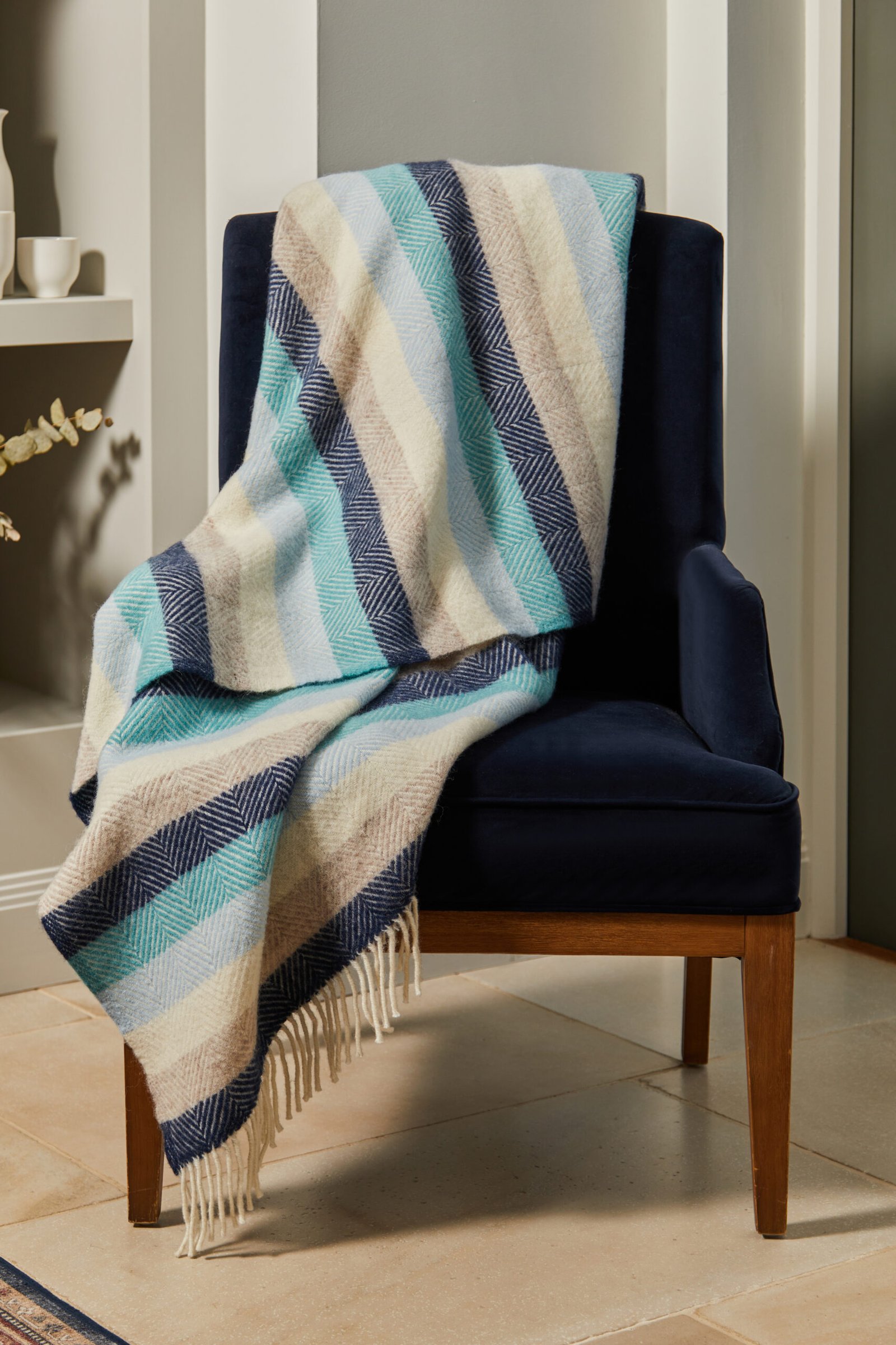 Stripe Seashore Pure New Wool Throw (150cm x 183cm) - Image 3