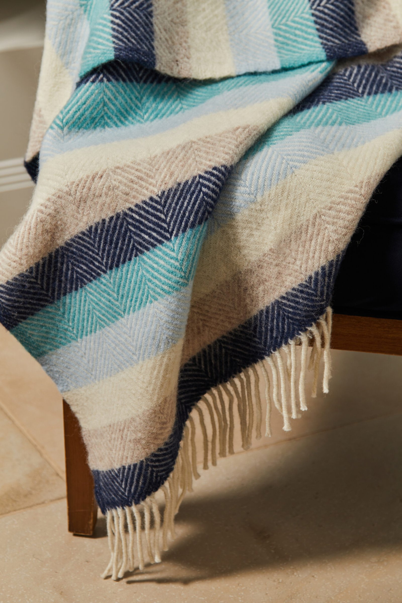 Stripe Seashore Pure New Wool Throw (150cm x 183cm)