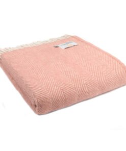 Dusky Pink Herringbone Pure New Wool Throw (150cm x 183cm)