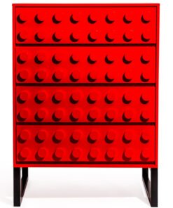 Red Block Solid Wood 4 Drawer Chest