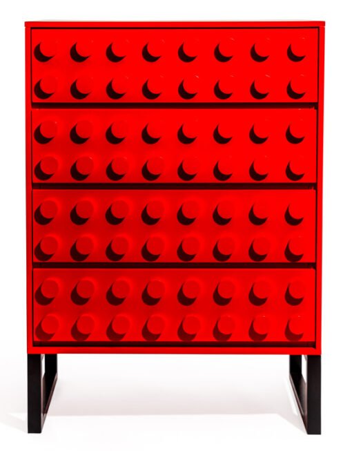 Red Block Solid Wood 4 Drawer Chest