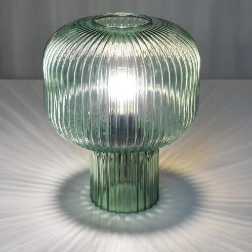 Demarius Table Lamp in Green Ribbed Glass