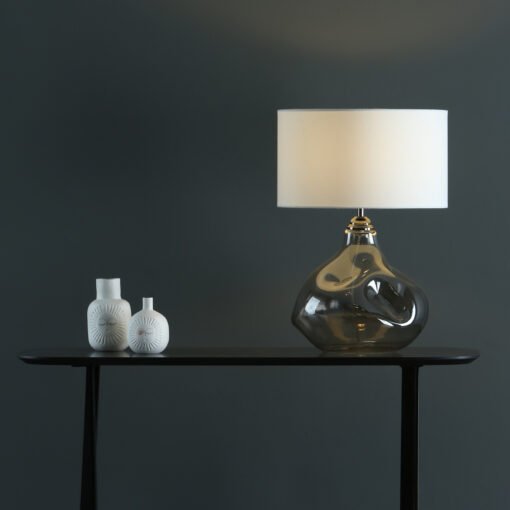 Esarosa Table Lamp Smoked Glass with White Linen Shade