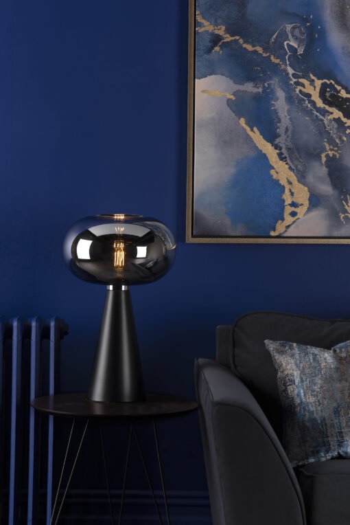 Jensen Table Lamp in Smoked Glass and Satin Black
