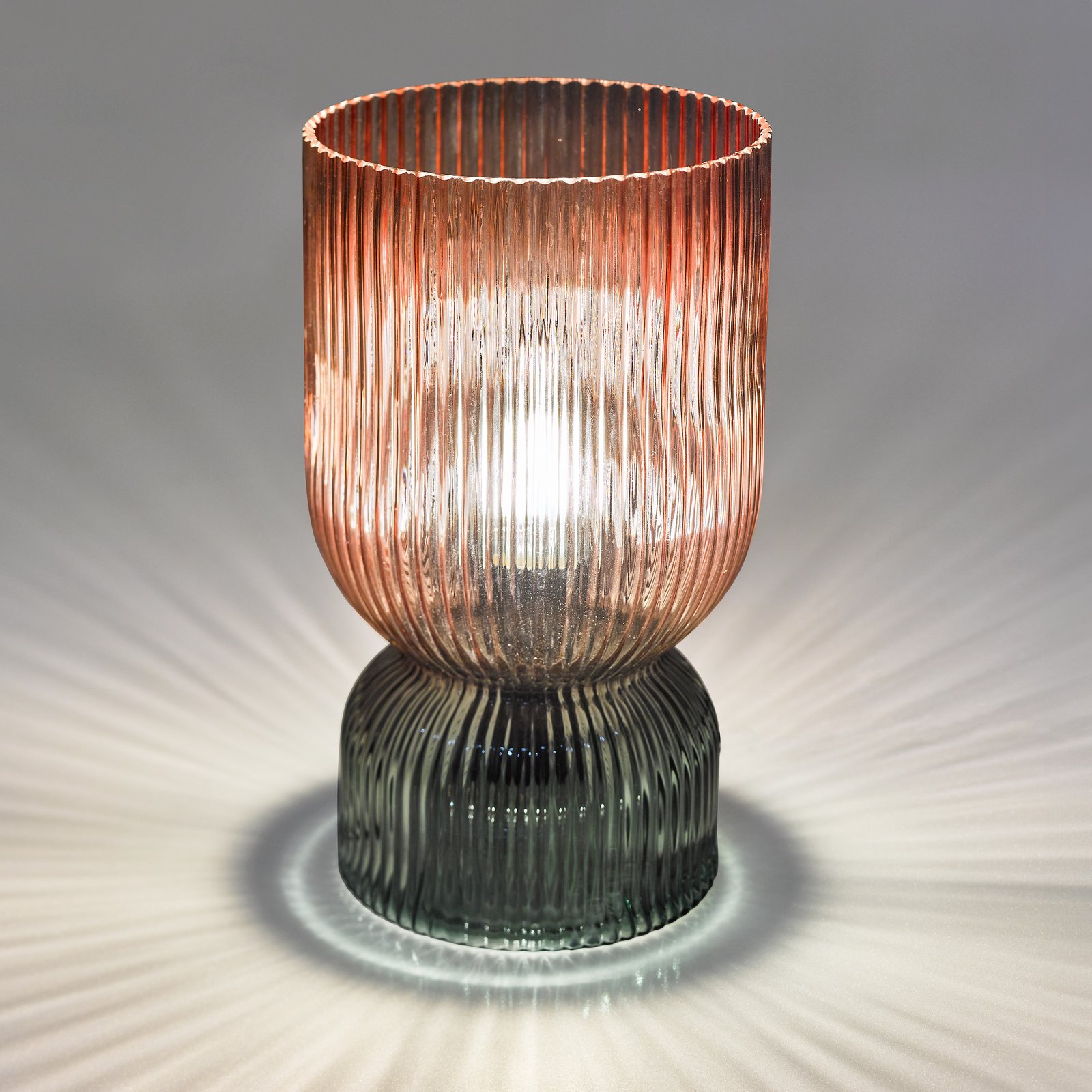 Rhubarb Table Lamp in Pink and Green Ribbed Glass - Image 2