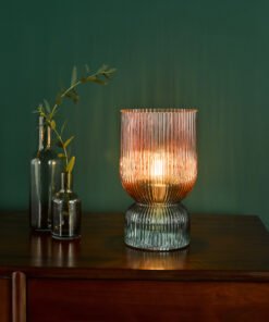 Rhubarb Table Lamp in Pink and Green Ribbed Glass