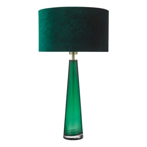Samara Table Lamp Green Glass with Velvet Shade - Image 3