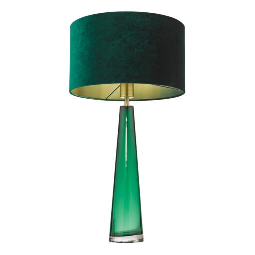 Samara Table Lamp Green Glass with Velvet Shade - Image 2