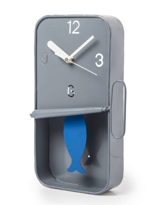 Metal Sardine Tin Clock with Fish Pendulum (Grey) - Image 2