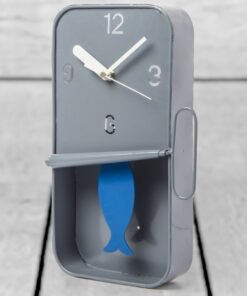Metal Sardine Tin Clock with Fish Pendulum (Grey)