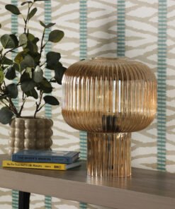Demarius Table Lamp in Amber Ribbed Glass
