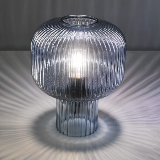 Demarius Table Lamp in Blue Ribbed Glass