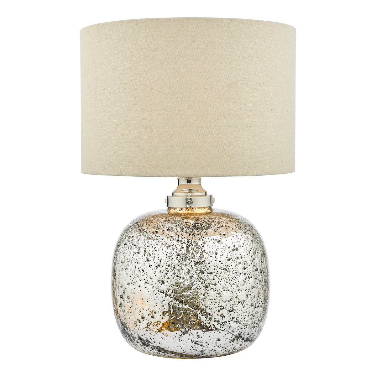 Lava Dual Light Table Lamp Polished Nickel Volcanic Glass with Natural Linen Shade - Image 3
