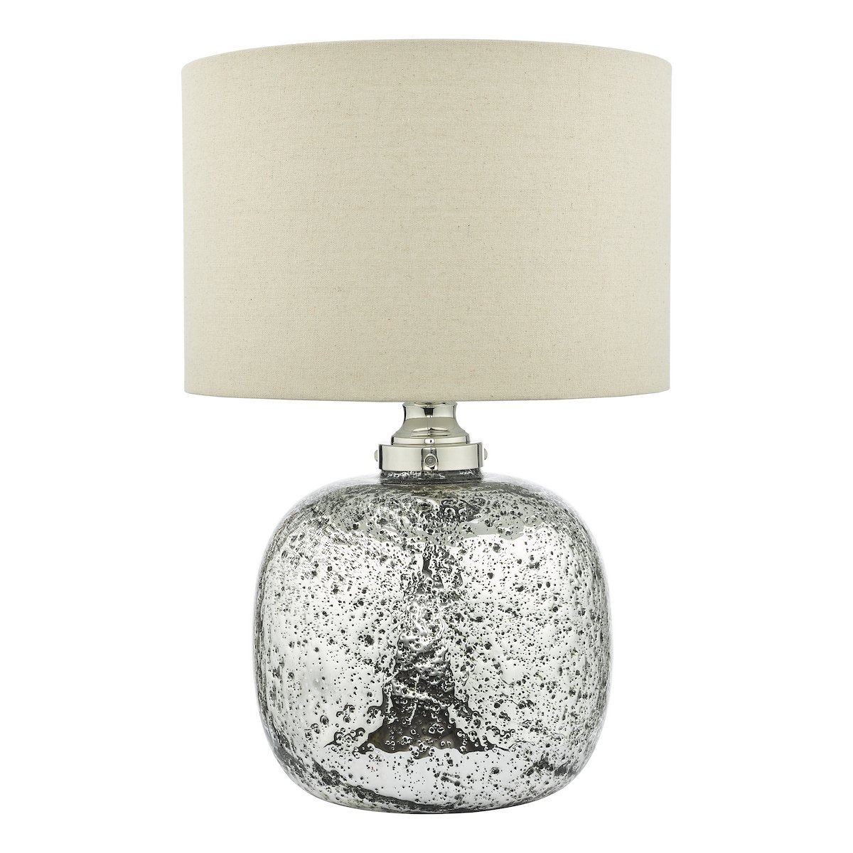 Lava Dual Light Table Lamp Polished Nickel Volcanic Glass with Natural Linen Shade - Image 2