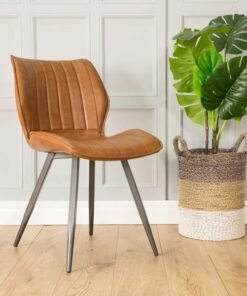Set of 2 Manhattan Dining Chairs in Tan Vegan Leather