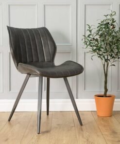Set of 2 Manhattan Dining Chairs in Grey Vegan Leather