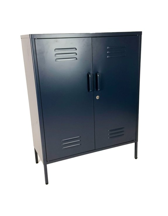 Vintage Style Medium Metal Locker Cabinet in Navy