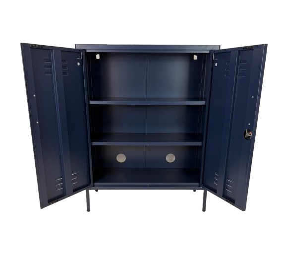 Vintage Style Medium Metal Locker Cabinet in Navy - Image 3