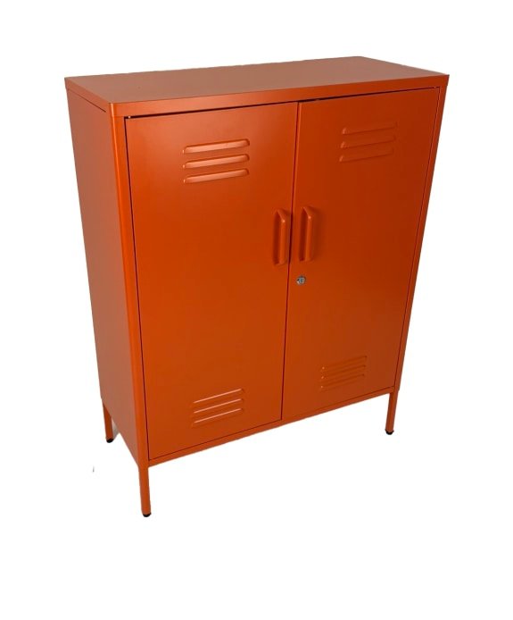 Vintage Style Medium Metal Locker Cabinet in Orange - Image 2