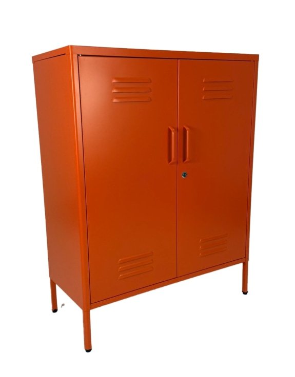 Vintage Style Medium Metal Locker Cabinet in Orange