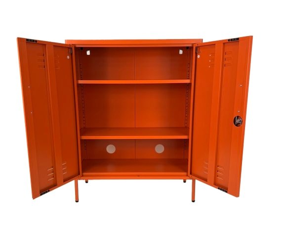 Vintage Style Medium Metal Locker Cabinet in Orange - Image 3