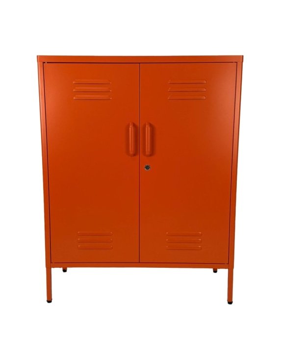 Vintage Style Medium Metal Locker Cabinet in Orange - Image 4