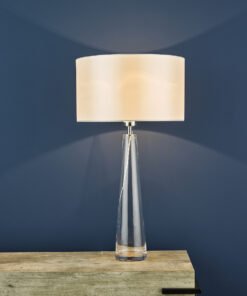 Samara Table Lamp Chrome and Clear Glass with Ivory Cotton Mix Shade