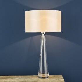 Samara Table Lamp Chrome and Clear Glass with Ivory Cotton Mix Shade