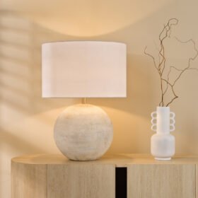 Havana Large Natural Ceramic Table Lamp with White Linen Shade