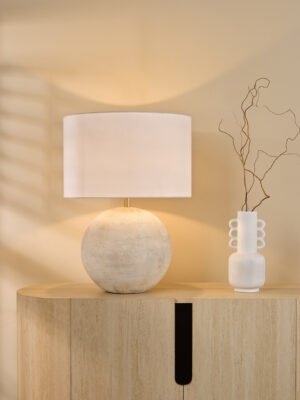 Havana Large Natural Ceramic Table Lamp with White Linen Shade
