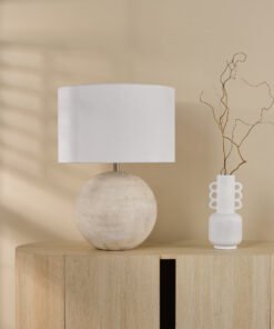 Alternative view of Havana Large Natural Ceramic Table Lamp with White Linen Shade