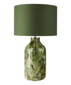 Nuria Green Art Glass & Antique Brass Table Lamp with Green Cotton Mix Shade