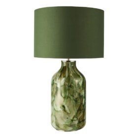 Nuria Green Art Glass & Antique Brass Table Lamp with Green Cotton Mix Shade