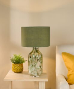 Alternative view of Nuria Green Art Glass & Antique Brass Table Lamp with Green Cotton Mix Shade