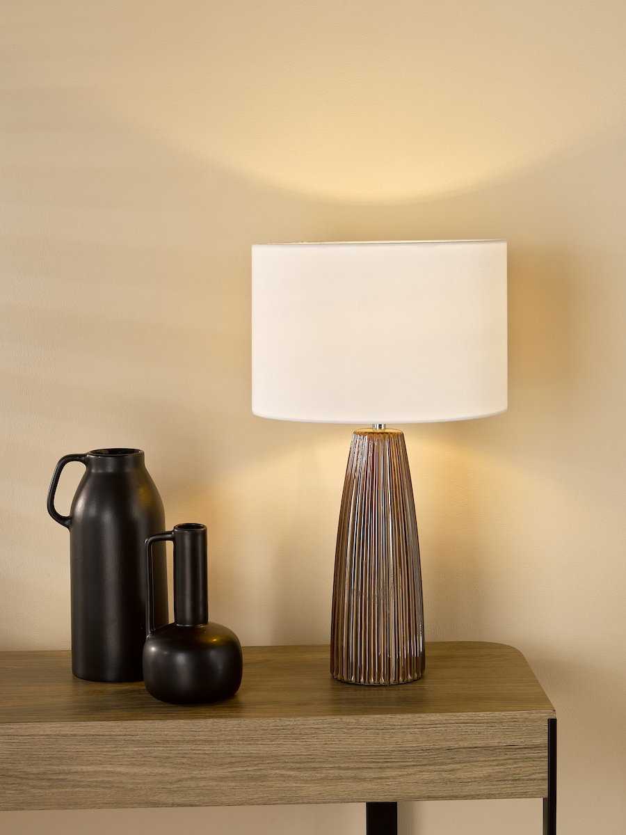 Kaulana Brown Ceramic Table Lamp with Natural Cotton Mix Shade