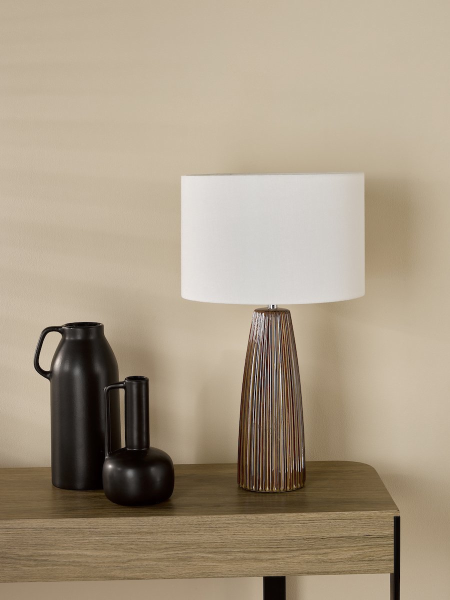 Kaulana Brown Ceramic Table Lamp with Natural Cotton Mix Shade - Image 2