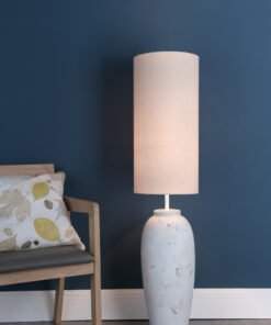 Roetta White Concrete Floor Lamp with Natural Linen Shade