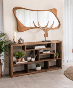 Rustic Teak Low Shelving Unit / Room Divider