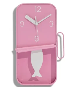 Alternative view of Metal Sardine Tin Clock with Fish Pendulum (Pink)