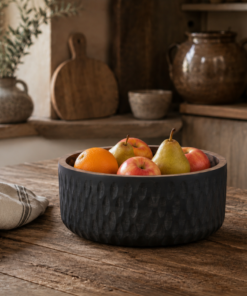 Black/Grey Textured Wooden Bowl (Large)