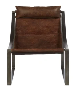 Distressed Leather and Iron Accent / Easy Chair - Image 2