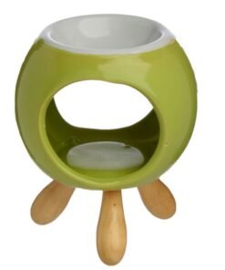 Round Ceramic Oil Burner in Green on Feet