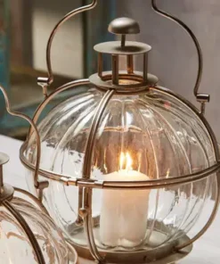 Large Glass Ball Lantern in Silver Finish Stand