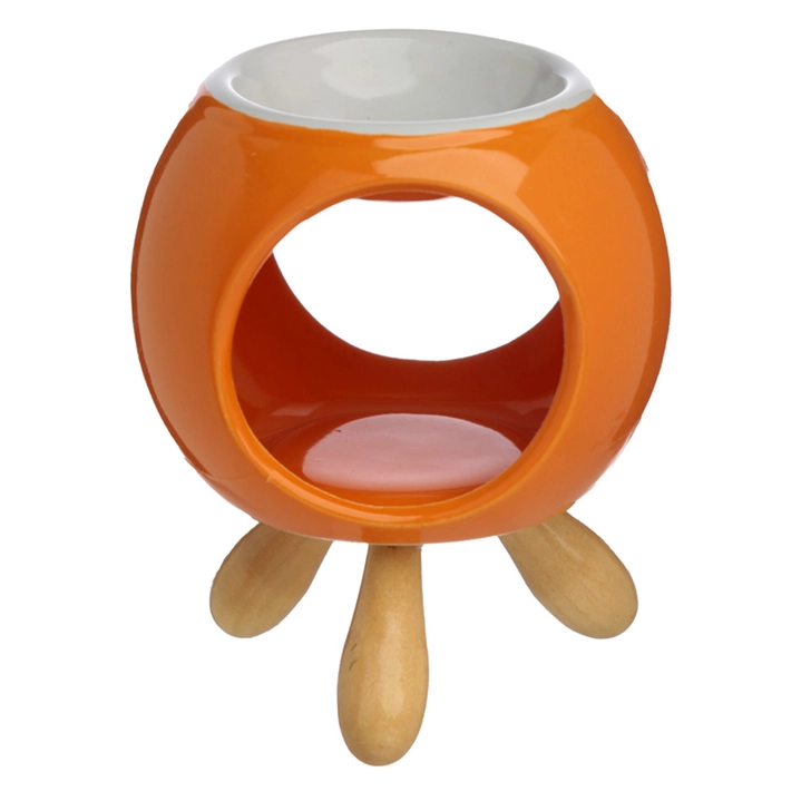Round Ceramic Oil Burner in Orange on Feet