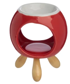 Round Ceramic Oil Burner in Red on Feet