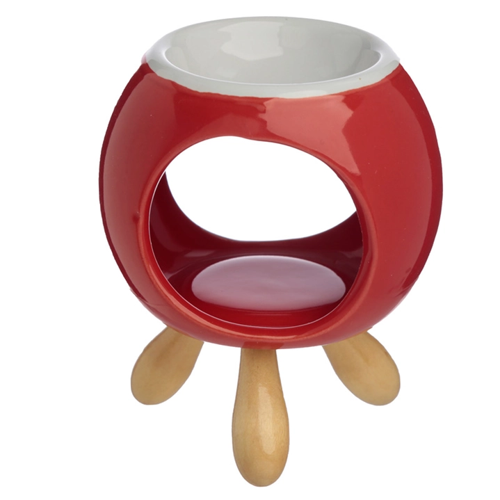 Round Ceramic Oil Burner in Red on Feet