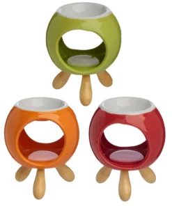 Alternative view of Round Ceramic Oil Burner in Orange on Feet